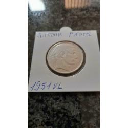 Prachtige Prins Karel 20 Frank 1951 Vlaams zilver