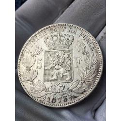 5 Frank 1873 Leopold II zilveren munt, top conditie